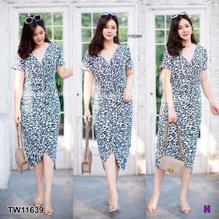 AK 11639 Dress #สาวอวบ เดรสไขว้อก แขนสั้น