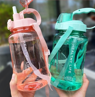 รุ่นใหม่1.5ลิตรไม่มีสกรีนโลโก้  _ ขวดน้ำ 1.5 ลิตร (1.5L) กระบอกน้ำใส่น้ำ 1500ml สีดำ ม่วง เขียว ชมพู พร้อมหลอด