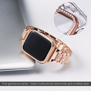 Band + Case Women Metal Strap For Apple Watch  Series 5 4 3 2 1 Strap 40mm 44mm Diamond Ring Stainless Steel  iwatch 4/3/2/1 Bracelet