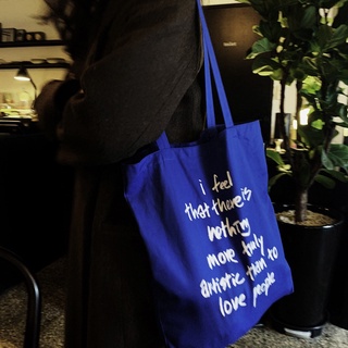 กระเป๋าสะพายไหล่ กระเป๋าช้อปปิ้ง ผ้าแคนวาส แบบบาง เข้ากับทุกการแต่งกาย สีฟ้า แบบเรียบง่าย
