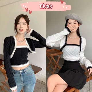 Elves✨พร้อมส่ง✨ เสื้อเกาะอกไหมพรม+เสื้อคลุมแขนยาว มี4สี น่ารักมาก ~M0106+M0106-1~ -C