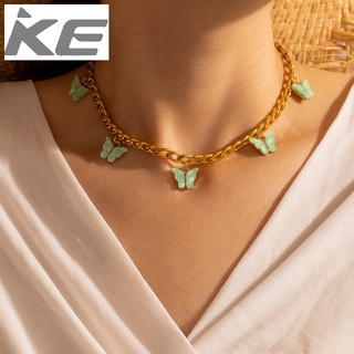 Heavy Metal Necklace Imitation Opal Butterfly Single Necklace Geometric Blue Animal Clavicle