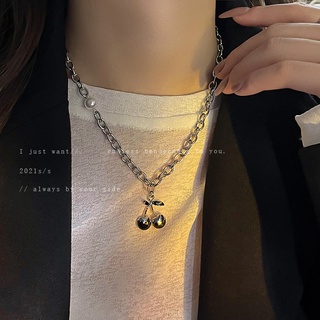 Pearl Cherry Necklace Korea Dongdaemun Design Cheerilee Clavicle Chain Autumn and Winter Versatile Sweater Chain for gir