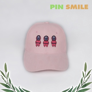 หมวกพาสเทล [สีชมพู Pink Flamingo] ปักลายการ์ตูน Squid Game หมวกแก๊ป Pastel Cap