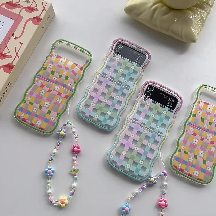 เคสโทรศัพท์มือถือแบบนิ่ม-ใส-ลายดอกเดซี่-พร้อมสายคล้องมือ-สําหรับ-samsung-galaxy-z-flip-4-3-5-5g-z-flip-3-flip5-flip4