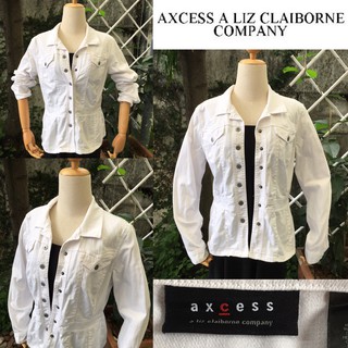 2sis1bro แบรนด์แท้ Axcess a liz Claiborne Company แจ๊คเก็ตยีนส์ สีขาว เข้ารูป เสื้อคลุม มือสอง พร้อมส่ง sz  M