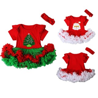 NBB-ทารกแรกเกิดเด็กผู้หญิง Christmas Santa Romper ชุด Tutu ชุดเครื่องแต่งกาย Headband ชุด