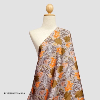 FLORAL TROPICAL DESIGN PRINTED THAI SILK FABRIC - ผ้าไหมไทยแท้ พิมพ์ลาย ลวดลาย ดอกไม้