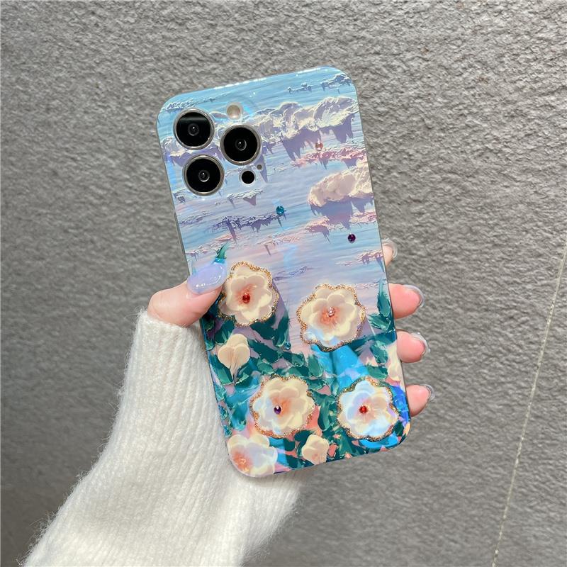 จัดส่งด่วน-เคสป้องกันโทรศัพท์มือถือ-แบบนิ่ม-ลายภาพวาดสีน้ํามัน-รูปดอกไม้-กันกระแทก-มีสายคล้อง-สําหรับ-apple-iphone-13promax-12-11-xs-xr-7-8plus-se