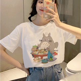 Zw เสื้อยืดลําลอง แขนสั้น พิมพ์ลายการ์ตูน Totoro Studio Ghibli 90s น่ารัก สไตล์ฮาราจูกุ แฟชั่นสําหรับสตรี