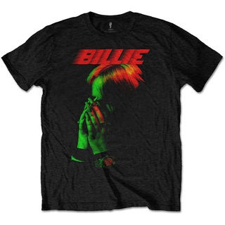 Tshirtคอลูกเรือcrew neckเสื้อยืด พิมพ์ลาย Billie Eilish Hands Face สีดํา สําหรับผู้ชาย-4XL