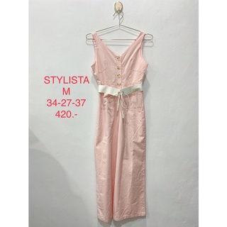 จั๊มสูทขายาว สีชมพู เข็มขัดสีขาว STYLISTA SIZE M