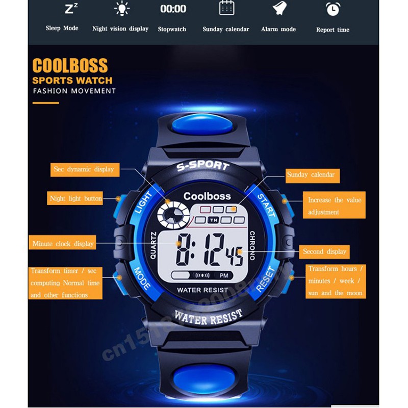 ภาพสินค้าCOOBOS นาฬิกาเด็ก นาฬิกากีฬาแฟชั่นสำหรับเด็ก กันน้ำ LED นาฬิกาอิเล็กทรอนิกส์ส่องสว่างแบบดิจิตอล จากร้าน shoppingfun2.th บน Shopee ภาพที่ 7