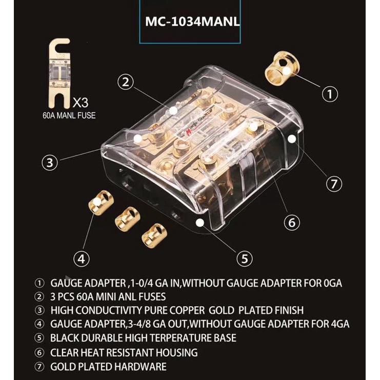 ฟิวส์-60a-minianl-พร้อมฐานฟิวส์ชุบทอง24k-fuse-holder