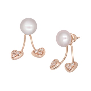 A.CEMI Mini Heart Pearl Stud Earring มุกแท้ ต่างหูมุกแท้ ต่างหูเงินแท้ ชุบทอง 18K โรสโกลว์