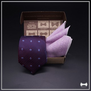 เซ็ทเนคไทม่วงลายจุดวงรี + ผ้าเช็ดหน้าสูท-Purple Oval Dot Necktie+ pocket square