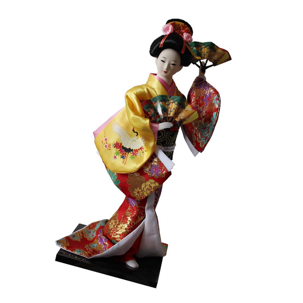 12inch-vintage-japanese-kimono-geisha-doll-figure-yellow-clothes-home-decor