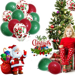Merry Christmas Latex Balloons Green &amp; Red Santa Xmas bells Decoration