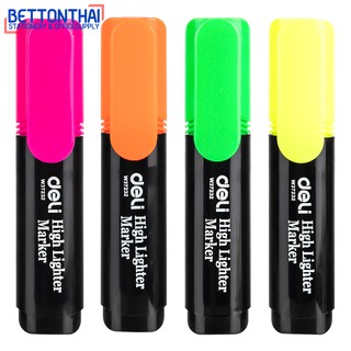 Deli 37232 Highlighter Chisel tip  ไฮไลท์หัวตัด ขนาด 1-5mm ไฮไลท์เน้นข้อความ สีหมึกสว่างสดใส แพ็ค 4 แท่ง 4 สี ปากกา