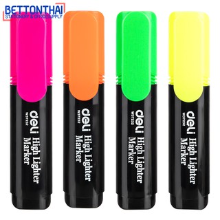 Deli 37232 Highlighter Chisel tip  ไฮไลท์หัวตัด ขนาด 1-5mm ไฮไลท์เน้นข้อความ สีหมึกสว่างสดใส แพ็ค 4 แท่ง 4 สี ปากกา