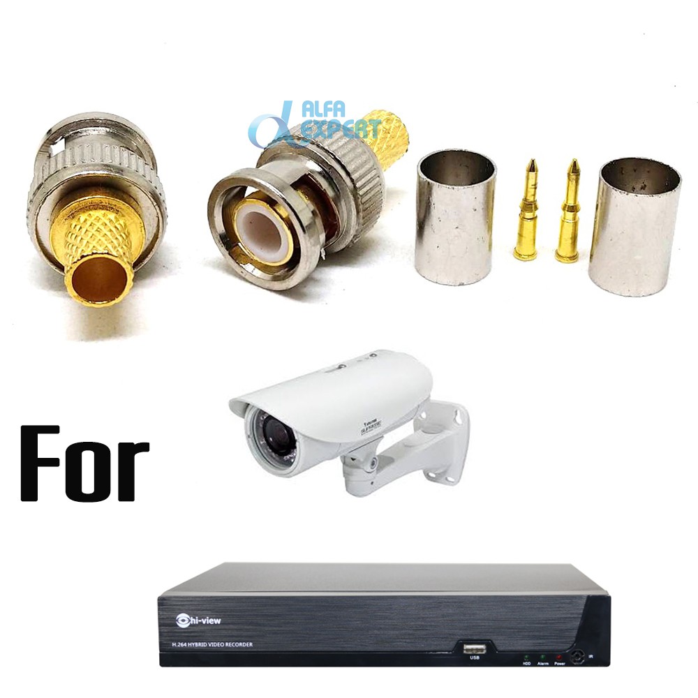 hiview-หัว-bnc-แบบบีบ-rg6-bnc-male-to-crimp-connector-rg6-สำหรับงานติดตั้ง-กล้องวงจรปิด-dvr-จานดาวเทียม-คุณภาพสูง