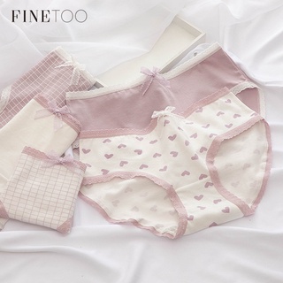 Finetoo M-XL กางเกงชั้นใน ผ้าฝ้าย ลายหัวใจน่ารัก สีขาว สําหรับผู้หญิง
