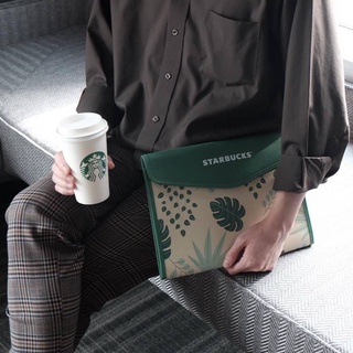 กระเป๋า Starbucks แท้ กระเป๋าคลัทช์ ลายใบไม้ (Clutch - green leaves)