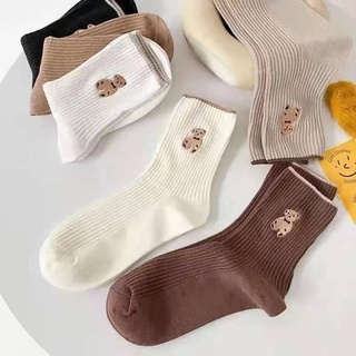 College Wind Bear Mid-calf Socks Girls Women Korean Style Cute Socks Students Casual Stockings