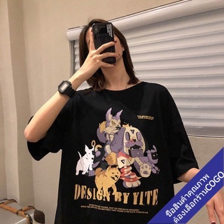 เสื้อยืดวินเทจผู้หญิง oversize เสื้อผ้าแฟชั่นสาวอวบ  ลายการ์ตูนน่ารัก เกาหลี