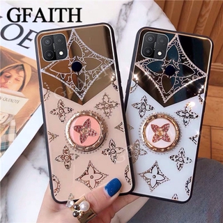 Ready Stock เคส OPPO A15 New Phone Casing Ins Luxury Fashion Diamond Clover Acrylic Cases 3D Ring Bracket Back Cover Case OPPOA15 เคสโทรศัพท์