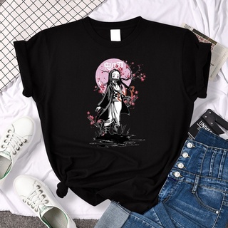 เสื้อยืดสตรีพิมพ์ลายการ์ตูน Demon Slayer Kamado Nezuko ระบายอากาศดี