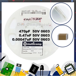 0.00047uF 0.47nF 470pF 0603 ± 5% 50V C0G 0603N471J500LT Walsin Technology 2-A2-23 (ขายยกแพ็ค 1 แพ็ค มี 100 ชิ้น)