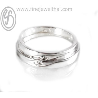 Finejewelthai แหวนเพชร-แหวนเงิน-เพชรสังเคราะห์-เงินแท้-แหวนคู่-Couple-Diamond CZ-Silver-Wedding-Ring - RC3045cz