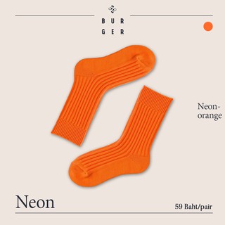 สินค้า Neon ถุงเท้าแฟชั่น สีส้มนีออน สายสตรีท ถุงเท้าครึ่งแข้ง ราคาถูก คุณภาพดี