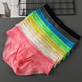 Lace Side Mens Sexy Ice Silk Underwear Briefs Men Ultra Thin Transparent Comfortable Panties