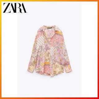 Zara เสื้อเชิ้ต ผ้าซาติน พิมพ์ลาย แฟชั่นฤดูใบไม้ผลิ สําหรับผู้หญิง