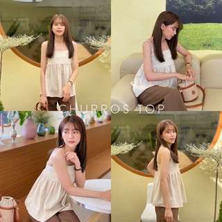 สายเดี่ยว churros top ผ้าcotton linen พร้อมส่ง!! 3 สี