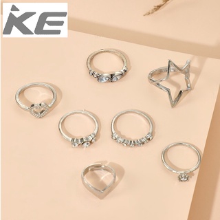 Jewelry Creative V-shaped adjustable heart-shaped five-pointed star love ring 7-piece set for