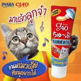 Inaba Ciao Tube ขนมแมวเลียแบบหลอด 80g แบบหลอดบีบ เพลินๆ มี Prebiotic ช่วยเรื่องระบบลำไส้ด้วยนะ