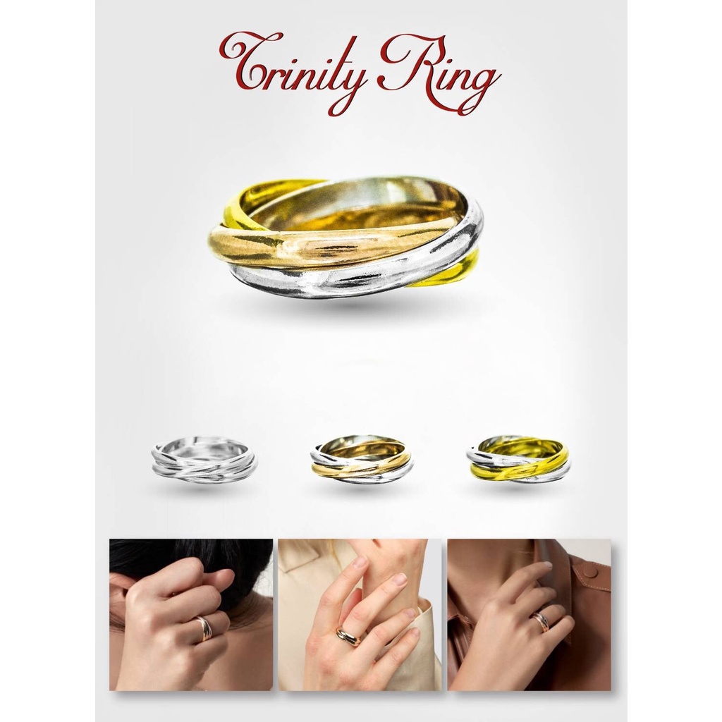 cz0344-แหวนเงินแท้92-5-แหวนเกลี้ยงรุ่น-trinity-rings-2-กษัตรย์-สีทองเงิน