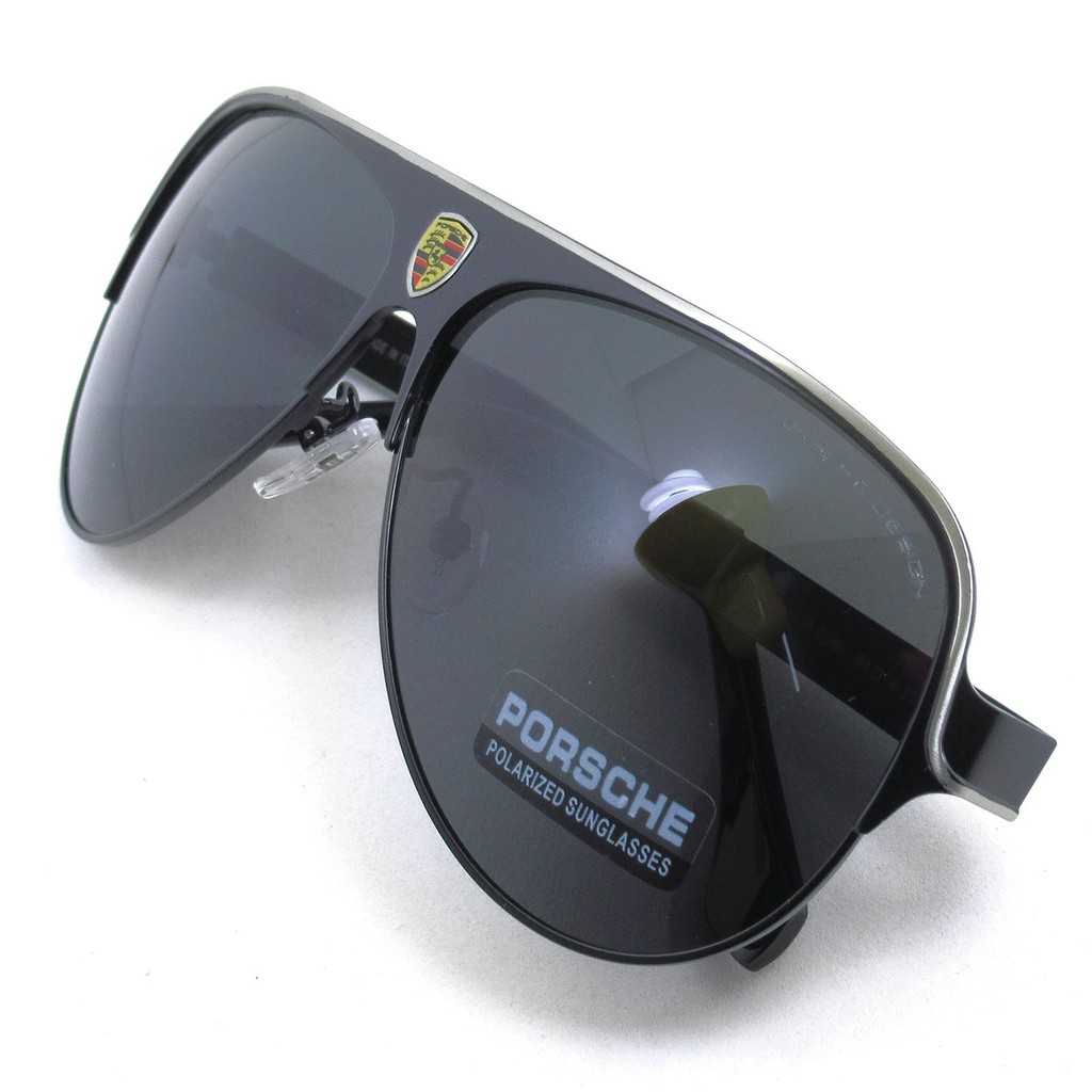 polarized-แว่นกันแดด-แฟชั่น-รุ่น-porsche-uv-8580-c-1-สีดำตัดเงินเลนส์ดำ-ทรงสปอร์ต-เลนส์โพลาไรซ์