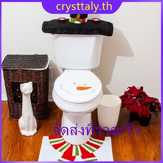 ⭐ราคาล้างสต๊อก⭐Christmas Decorations Happy Santa Toilet Seat Cover Rug Bathroom Set Snowman คุณภาพดีรับประกันคุณภาพ