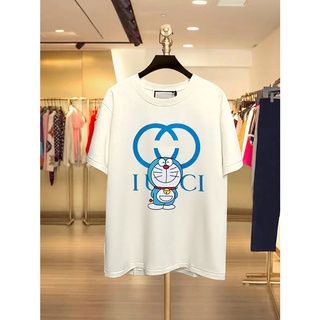 คุณภาพสูง DORAEMON เสื้อยืดแขนสั้นพิมพ์ลายโดราเอมอนสําหรับผู้ชายและผู้หญิง คอกลม