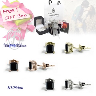 Finejewelthai-ต่างหูนิล-นิลแท้-ต่างหูเงินแท้-ต่างหูพลอย-พลอยประจำเดือนเกิด-Black-Spinel-Silver-Earring-E1088on00