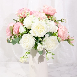 ช่อดอกกุหลาบประดิษฐ์ ดอกโบตั๋น ผ้าไหม ขนาดใหญ่ สีขาว สําหรับตกแต่งบ้าน งานแต่งงาน งานเลี้ยง ฤดูใบไม้ผลิ