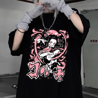 Anime Cartoon T Shirt Women Demon Slayer Kimetsu No Yaiba Clothes Streetwear Print Loose Tops Korean Summer Black
