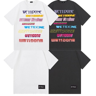 ผ้าฝ้าย 100%We11done เสื้อยืดแขนสั้น ผ้าฝ้าย พิมพ์ลายตัวอักษร นีออน ทรงหลวม แฟชั่นฤดูร้อน สําหรับผู้ชาย และคู่รักS-3XL