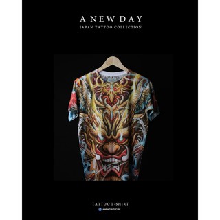 A NEW DAY NO : 072  เสื้อลาย สไตล์ญี่ปุ่น สกรีนเต็มตัว ลายสักญี่ปุ่น Raijin ไรจิง ใส่ได้ทั้ง หญิง และ ชาย