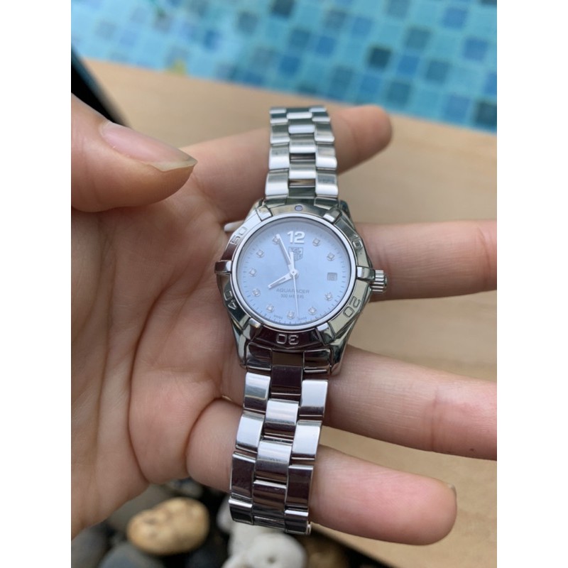 นาฬิกา-tag-heuer-แท้100-สภาพมือ1-95-aquaracer-lady-diamond-blue-mop-หน้าปัดมุกฟ้า-เพชรแท้10เม็ด