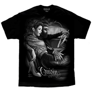 HH Cruzin Lowrider Tattoo Rockabilly Greaser Pinup David Gonzales DGA Art T Shirt เสื้อยืดผ้าฝ้าย